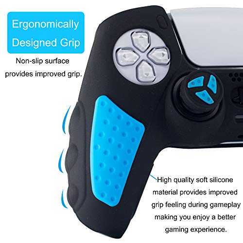 Brhe Ps5 Controller Skin Anti-Slip Silicone Grip Cover Protector Rubber Case Accessories Set For Playstation 5 Gamepad Joystick With 2 Thumb Grip Caps (Blue Black) #TOP1