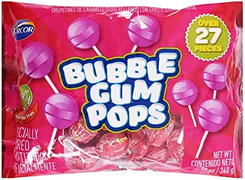 Arcor (1) Bag Bubble Gum Pops - Hard Tutti Frutti Flavored Candy Filled With Bubble Gum - Gluten, Peanut & Nut Free - 12 oz