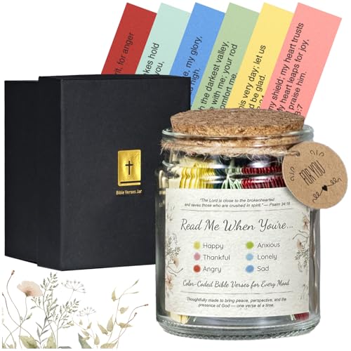 Bible Verse Jar, 96 Scripture Scrolls, Read Me When Prayer Jar of Emotions & Feelings, Inspirational Christian Gifts for Women, Men, Teens, Religious & Spiritual Encouragement Jar