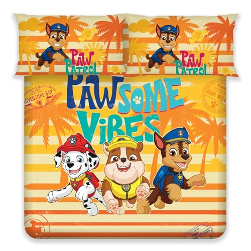 Image of Sassoon Paw Patrol Pawsome Digital Printed 100% Cotton Bedsheet with 2 Pillow Covers in 300TC