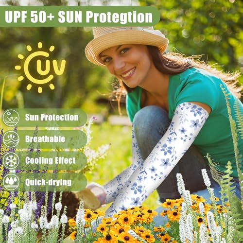 Image of Bebila Gardening Sleeves for Women Farm UV Sun Protection Anti-Scratch Cooling Sleeves with Thumb Hole Arms Cover Outdoors