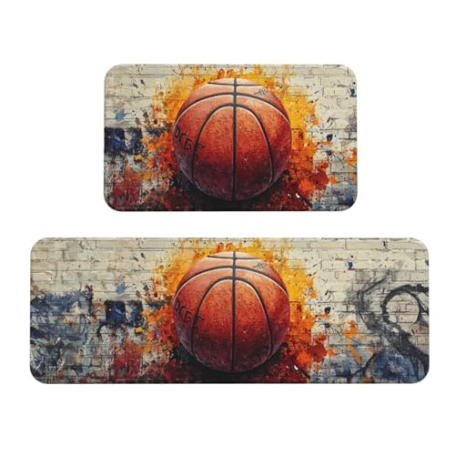 Tapetes de cocina cómodos para estar de pie, juego acolchado y lavable con balones deportivos 2