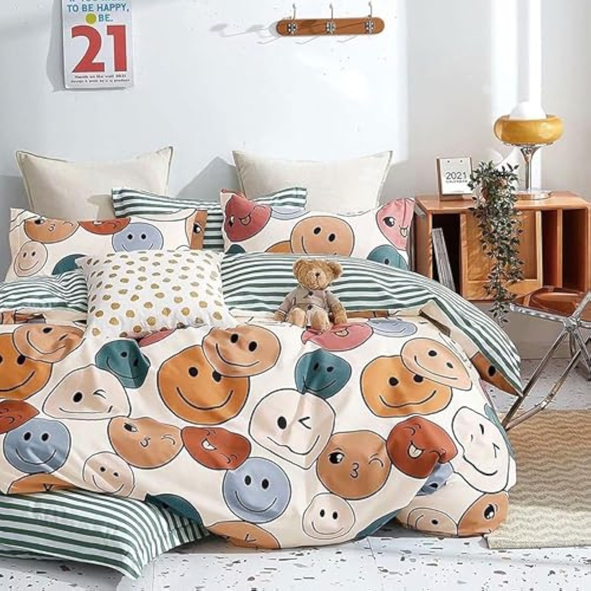 Soft Comfortable Pure Cotton Feel Smiley Kids Single Bed Bedsheet