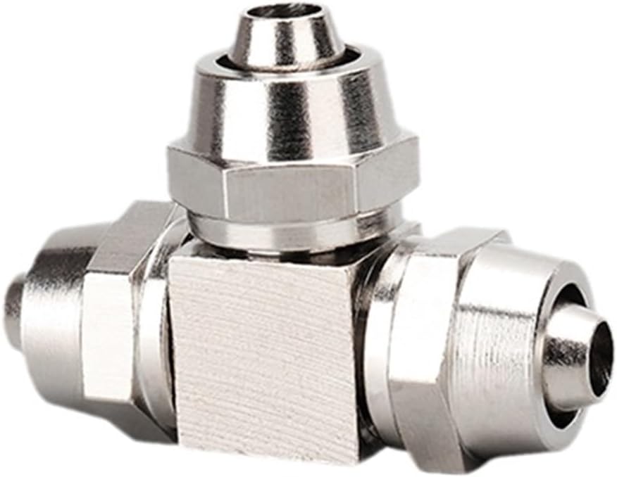 Pneumatic Quick Screwing Brass Hose Fitting T-type L-type Cross-type Tube OD 4-12mm Pneumatic Fittings 1Pcs(Through,4mm)