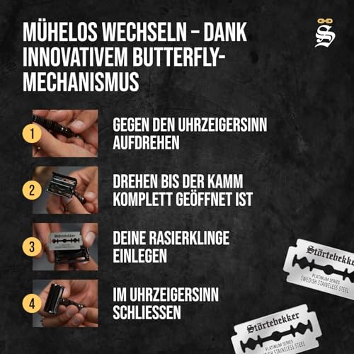 Störtebekker® Premium Rasierhobel Herren Hamburg - Rasierset mit 10 Rasierklingen & Leder-Etui - Nassrasierer Herren inkl. Reise-Etui mit Spiegel - *TESTSIEGER* Stiftung Warentest (12/2024) 3