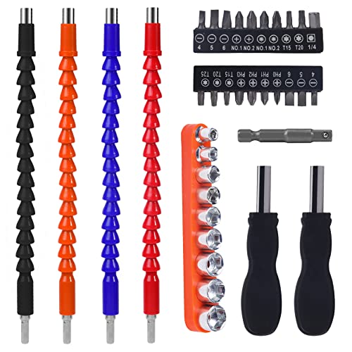 36-Pieces Flexible Drill Bit Extension 11.8'' Flexible Shaft Extension Bits For Drill 1/4" Flexible Screwdriver For Electrical Cabinets，Computer Chassis #TOP22