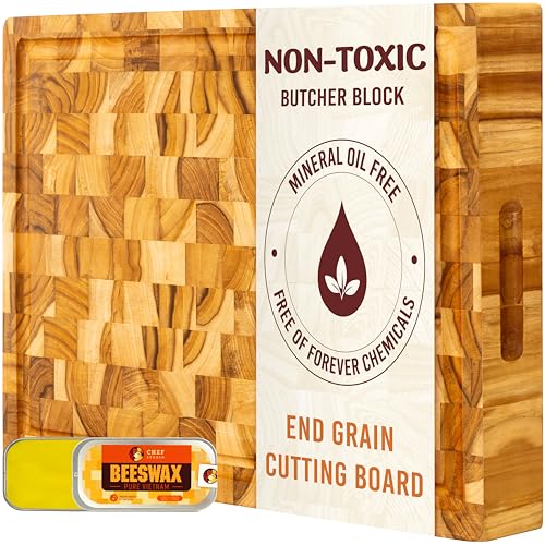 Tabla de cortar de madera de teca grande, rectangular miniatura 1