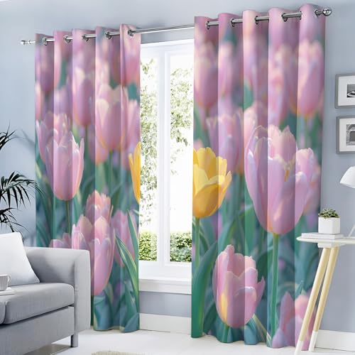Rideau occultant champ de tulipes roses pour deco salon et chambre | 140x160cm - 2