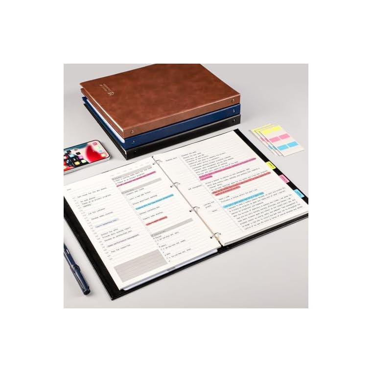 EMSHOI Undated Daily Planner - A4 Large To Do List Notebook Appointment Book for Productivity Time Management, with Hourly Planner Refills, Hardcover Binder Leather Journal - 240 Pages, 9.2x12 - Image 6