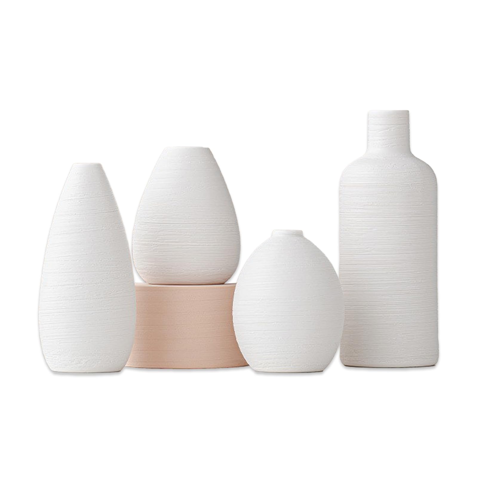 4 Jarrones de Cerámica Blanca, Florero para Decoración del Hogar, Pequeños Floreros para Decoración, Decoración Rústica Moderna del Hogar, Florero Decorativo para Mesa, Repisa, Entrada, Decoración de