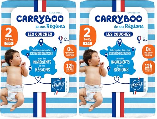 Couches Taille 2 Carryboo anti-fuites 12h et ultra absorbantes pour nourrisson
