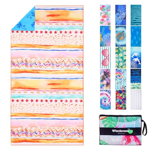 Winthome Toalla Playa Reversible   Toallas de Playa Grande 180x90cm, Toallas Playa de Microfibra Ligera, Secado Rápido, Sin Arena, para Mujer Hombre, Viajes, Vacaciones, Natación, Camping (1 Pack)