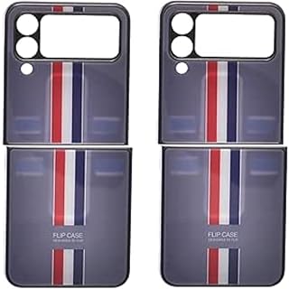 جراب حماية خلفي من البلاستيك بتصميم بسيط وحواف أمان لموبايل سامسونج جالاكسي فليب 4، طقم من قطعتين، متعدد الألوان
