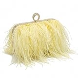 Bolso de mano de plumas de avestruz para mujer, bolso de mano de plumas esponjosas con flecos, bolso de noche para fiesta de graduación, Amarillo, (L*W*H): 18cm*4cm*9cm/7.09'*1.57'*3.54', Classic