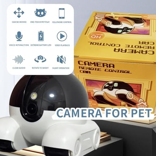 Wireless Pet Camera with 1080P Night Vision, Two-Way Talk & Remote App Control - Movable Security Robot for Cats and Dogs (White)