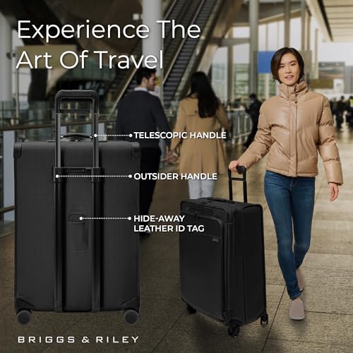 Image of Briggs & Riley 29 inch Large Expandable Spinner - Checked Luggage for Travel, Suitcases with Wheels, Softside Rolling Bag for Men & Women, Self-Repairing Zipper - Baseline Collection, Black
