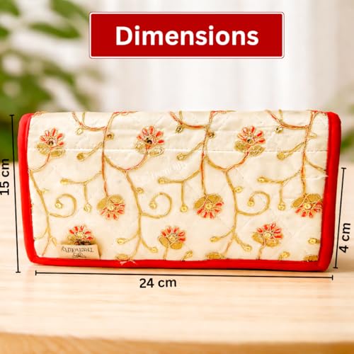 Image of Trendifly Embroidery Sling Jewellery Organiser Storage Bag Pouch for women & girls | Bank Locker jewelry Organizer | Earring Necklace Bangles Organiser for Travel & Gifting (Red)