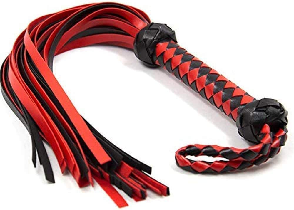 Fluoro Látigo de Entrenamiento con borlas de Cuero Rojo y Negro para Cosplay de Fiesta