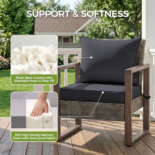 Image of UNIKOME 24 inchx24 inchx4 inch Outdoor Chair Cushions Set - Waterproof Patio Cushions for Outdoor Furniture with Removable Cover, Ties & Handle, Deep Seat Patio Cushions for Sofa Couch - Dark Grey