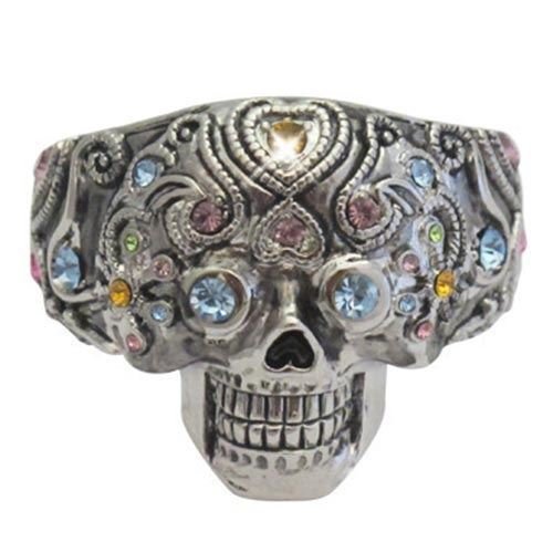Sugar Skull with Mulit-Color Rhinestones Hair Ring