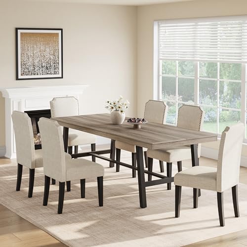 Image of GarveeHome Industrial Dining Table for 8-10 People, 86.61 inch Long Kitchen Table with Sturdy Metal Frame, Rectangular Counter for Dinner, Kitchen, Dining Room (Grey Walnut, 87 inch Non-extendable)
