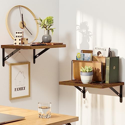 Superjare Wall Mounted Floating Shelves, Set Of 2, Wide Display Ledges, 11.8 Inch Deep, Large Storage Rack For Room/Kitchen/Office - Retro Brown #TOP1