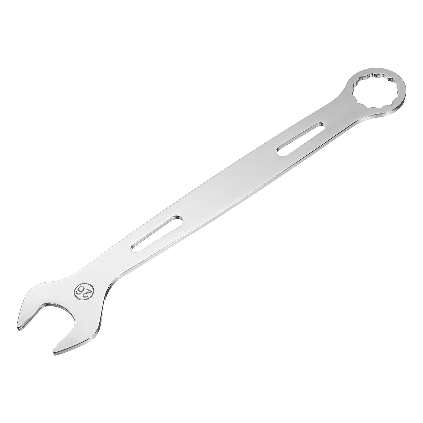 sourcing map Combination Wrench 26mm Metric Super Thin 12-Point Box and Open End Chrome Vanadium Steel Double Ended Spanner Tool for Automotive Furniture Machinery DIY Repair, Silver