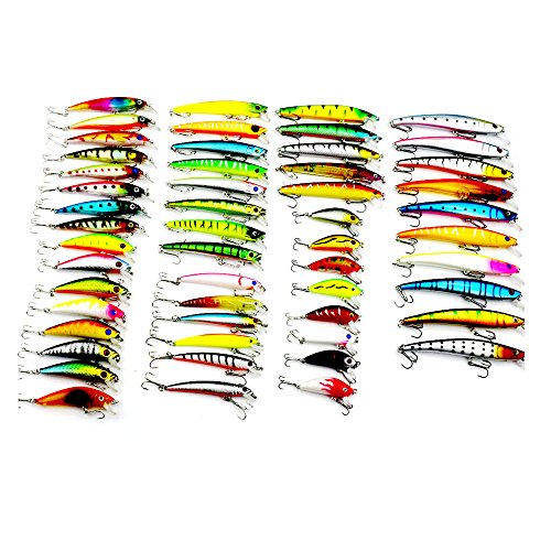 HENGJIA Lot de 53 leurres de pêche mixtes pour pêche lote cor misturada/tamanho/peso/gancho/profundidade de mergulho de métal colher iscas hard isca de pesca navio livre