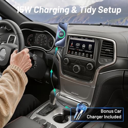 Image of Phone Mount for Jeep Grand Cherokee (2014-2017 2018),Magnetic Phone Holder,Magsafe Car Mount Charger,Dashboard Phone Holder with Car Adapter,15W Wireless Charging for iPhone & Android,Car Accessories