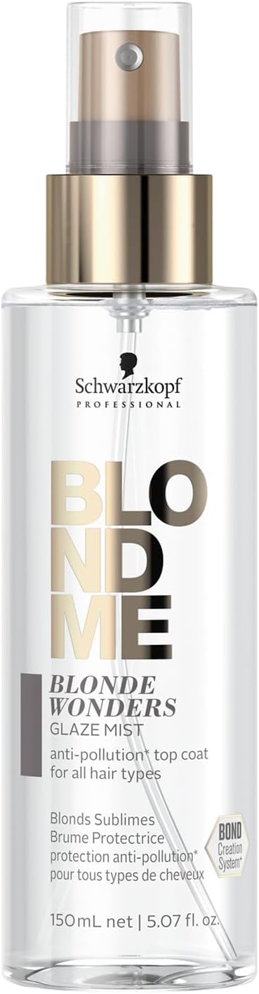 Schwarzkopf Professional BLONDME Blonde Wonders Finishing Glaze Mist Hair Mist For Colored Lighthened Bleached Hair 3D Bond Creation Technology Long Lasting Shine UV Protection Rebuilding 150 ml