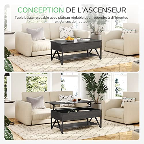 Novilla Table Basse de Salon avec Plateau Relevable, Compartiment Caché, Grande Capacité de Rangement, Table de Salon et Salle à Manger, Design en W, Style Industriel, Métal, 102×52×42cm, Noir - Image 6