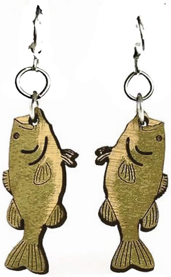 Bass Fish Fishing Wood Wooden Laser Cut Earrings #1188, Wood