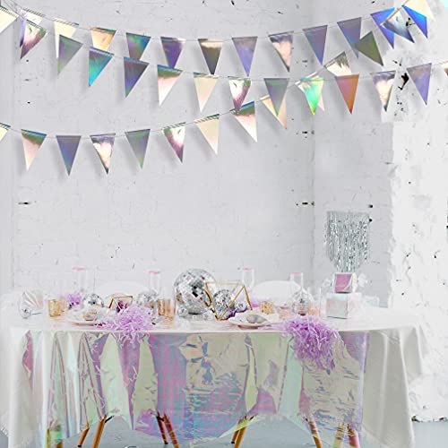 Image of 40Ft Iridescent Party Decorations Holographic Hanging Triangle Pennant Banner Flag Bunting Garland for Graduation Birthday Anniversary Engagement Wedding Bridal Shower Disco Hen Party Supplies