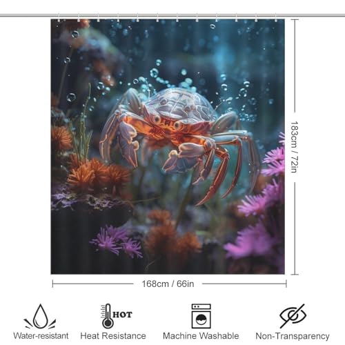 Crab Rideau de Douche Polyester Lavable 168x183 cm avec Crochets