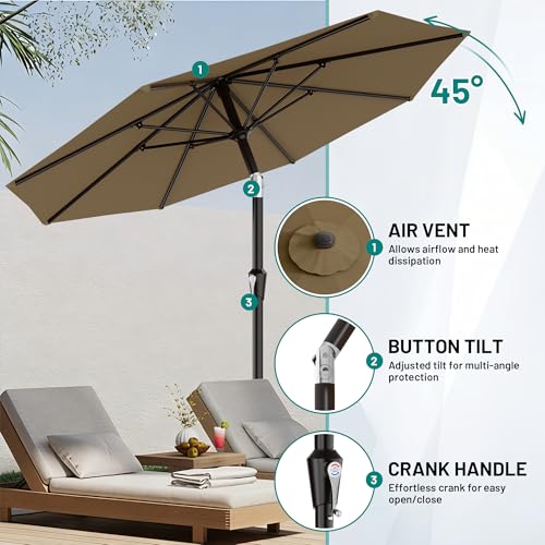 Image of AreShark 9 FT Patio Umbrella for Outdoor, Outdoor Table Umbrella with Push Button Tilt and Crank, Outdoor Patio Umbrellas with 8 Sturdy Ribs for Market, Garden, Pool (Khaki)