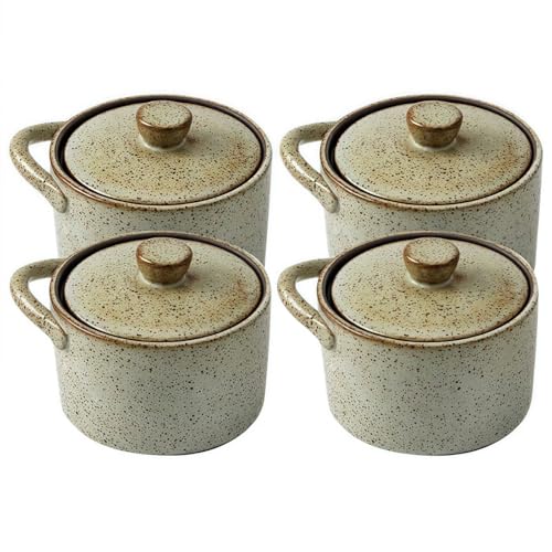 Uranus 蓋付き蒸し碗 茶碗蒸し器 陶器製 おしゃれ 北欧風 和食器 スープカップ デザート碗 燕窩・薬膳・離乳食用 蒸し器 小鉢 湯呑み 業務用 家庭用 旅館 レストラン向け (スタイルA,3.5インチ/4個)