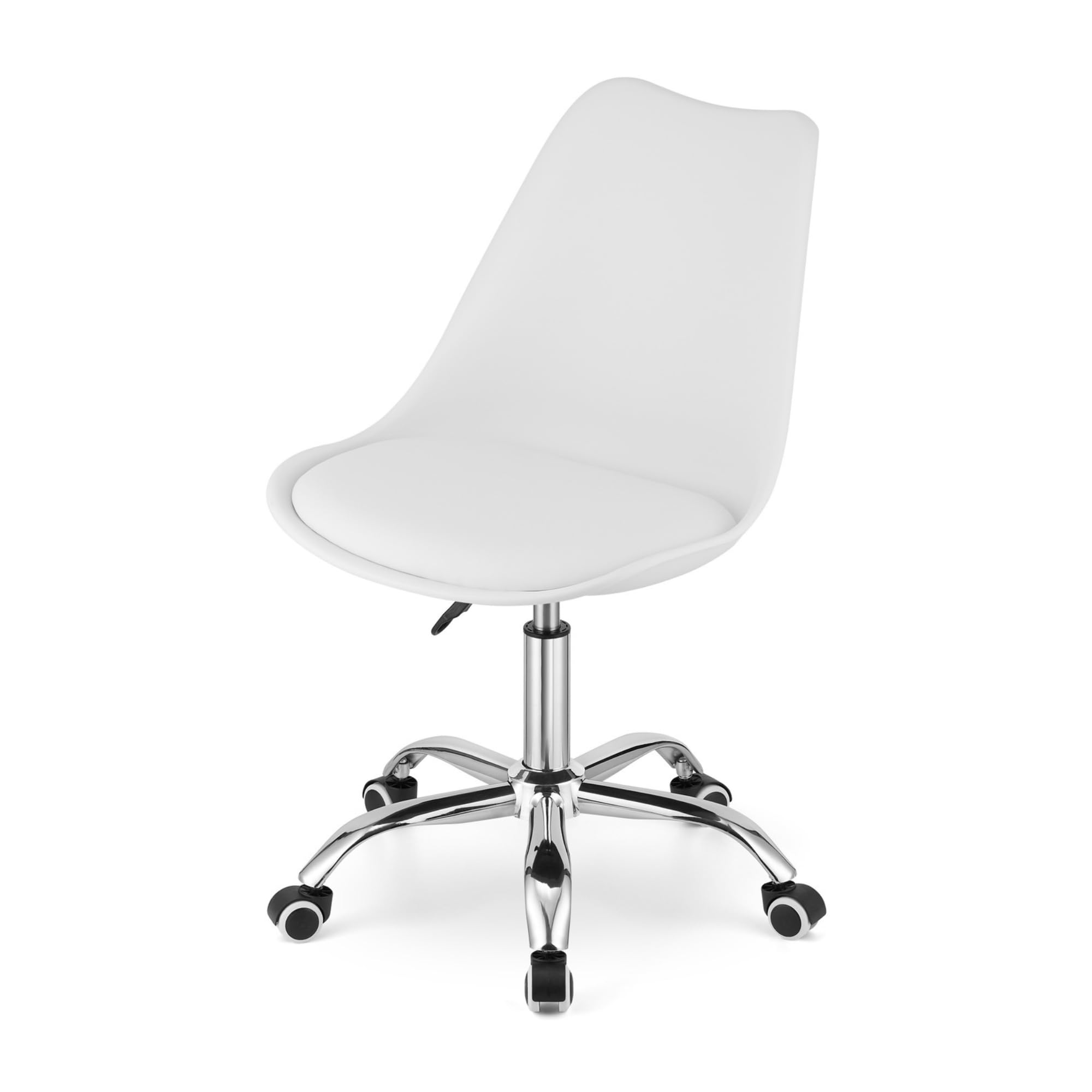 Pack 2 Silla de Oficina Blanca con Ruedas Giratorias, Altura Regulable 70-91 cm, Asiento Acolchado de Espuma y Respaldo Ergonómico, Tapizado PVC Fácil de Limpiar, para Escritorio, Estudio y Trabajo