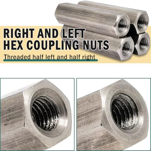 Image of 4pcs M6x40xS10 Right and Left Hex Coupling Nuts,304 Stainless Steel Hex Rod Connector