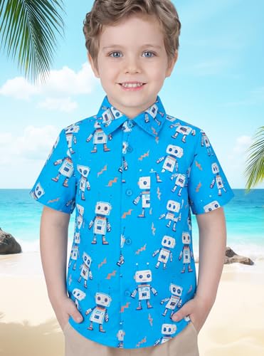 Image of Boys Hawaiian Button Down Shirt, Pure Combed Cotton Short Sleeve Size 3-15Y
