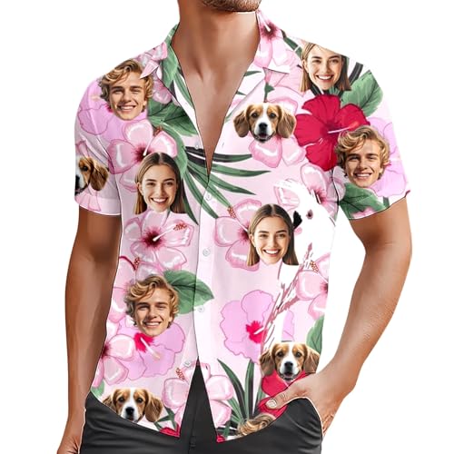 Camisas Hawaianas Personalizadas para Hombre Camisa Hawaiana Foto de Cara Personalizada Hombres Camisa Casuales de Manga Corta con Botones Personalizadas para Playa Verano Estilo Tropical Camisetas