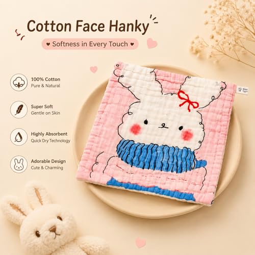 Image of Little Boo Muslin 6 Layer Organic Cotton Face Towel for Newborn Baby, Baby Bath Towel Wipes Extra Soft Hankies Handkerchief for Kids, Reusable Napkins for Toddlers Kids (Pack of 5) -Digital Print