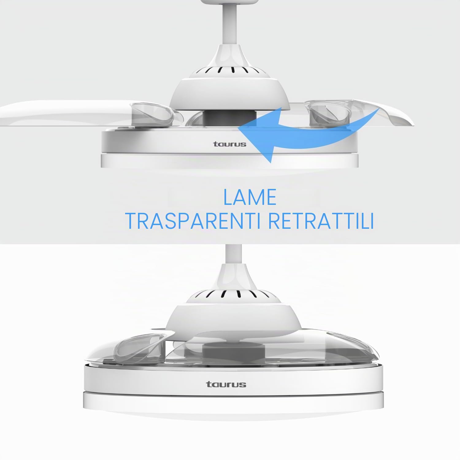 Taurus – Ventilatore da Soffitto con Luce Fresko Hide&Go | 3 Pale | Ultra silenzioso | Timer 8h | 6 Velocità | Telecomando | Programmazione | Motore DC | Bianco