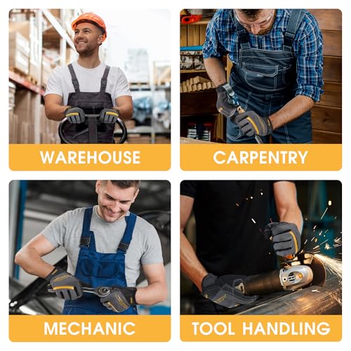 Image of HANDLANDY Work Gloves for Men & Women, Utility Mechanic Working Gloves Touch Screen, Flexible Gardening Gloves for Yard