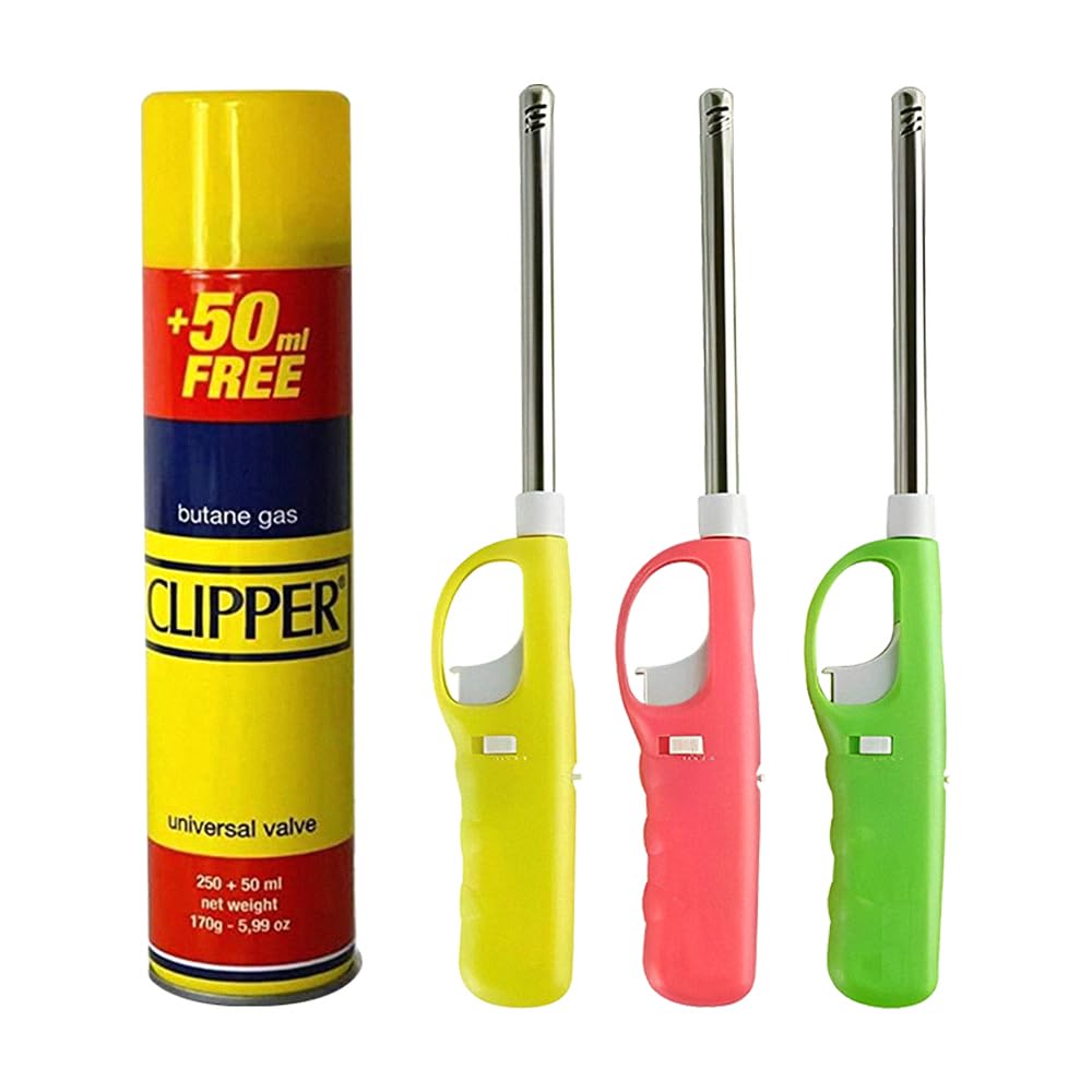 Bmlimited Assorted Bml 3 X Candle Lighter Long Reach Adjustable Flame Safety Lock Windproof Refillable Lighter For Kitchen Bbq Candles Camping Gas Stove Cooking And Outdoor Cooking ( Colours)