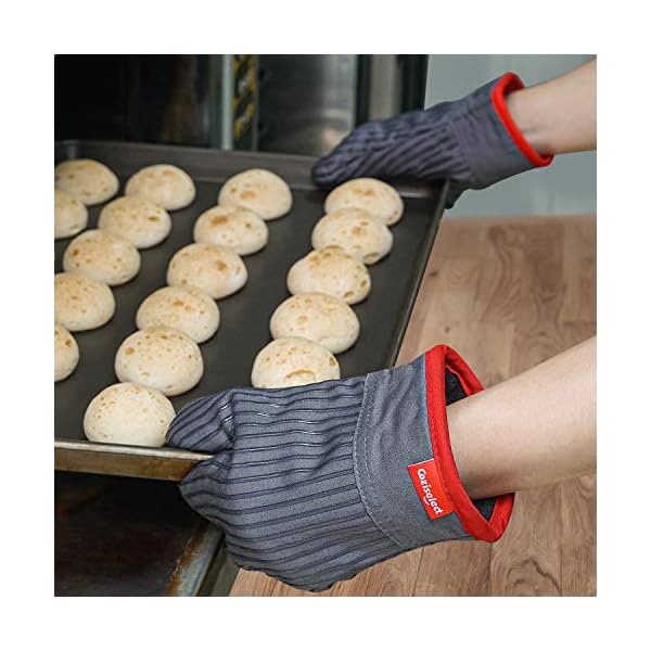 Oven mitts and pot holders set hot pads for kitchen cooking grill 500 heat resistant oven mit pure cotton and terrycloth lining heavy duty thick oven gloves grey 4 piece set  urban country home decor