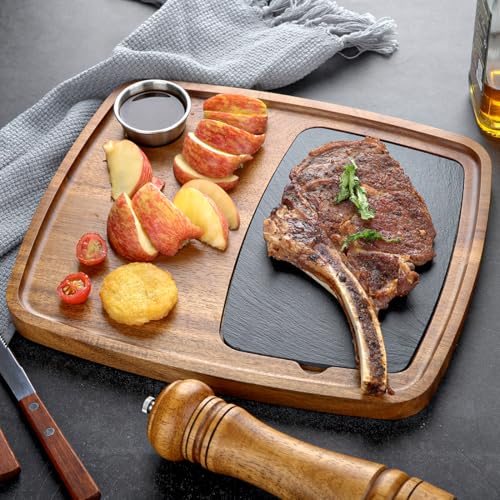 Plato de Servicio de Madera de Acacia con Pizarra y Cuenco para Salsas miniatura 7