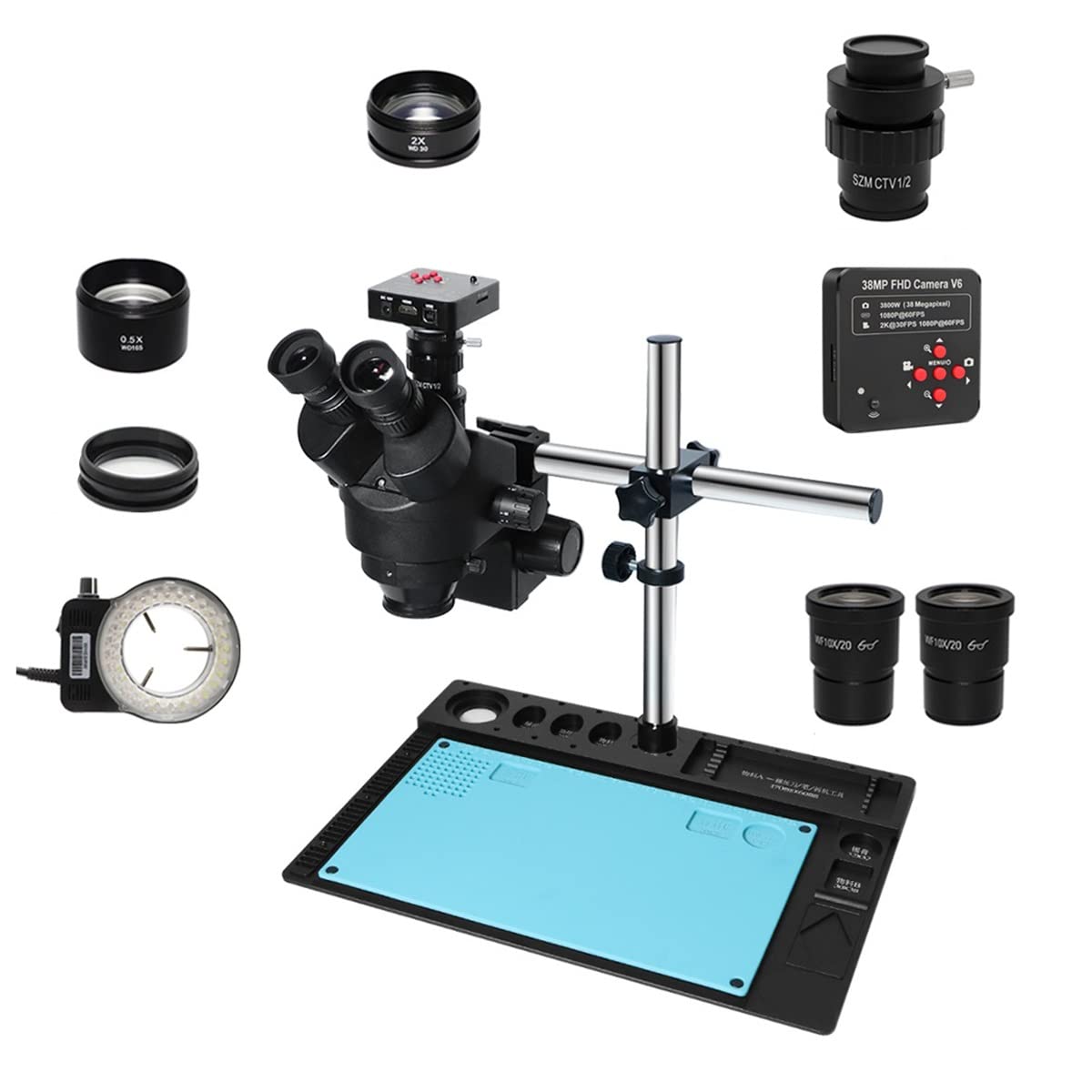 Microscope 3.5X-90X Simul-Focal Continuous Zoom Trinocular Stereo Microscope 38MP H_D USB Camera 1/2 CTV C-Mount Lens Adapter Big Workbench(38MP CTV 0.5X Lens)