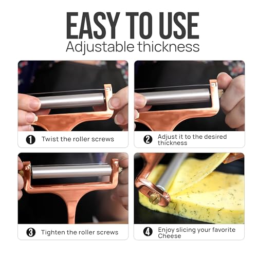 Image of Zulay Adjustable Cheese Slicer - Wire Slicer for Mozzarella, Cheddar, Gouda - Heavy Duty With 2 Extra Wires (Rose Gold)