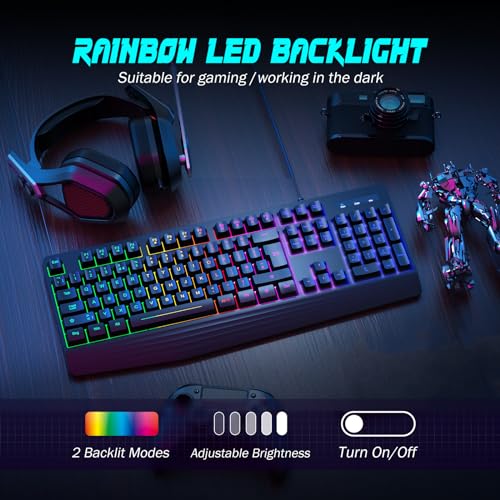 Yesbeaut Gaming Keyboard, 7-Color Rainbow Led Backlit thumb #1