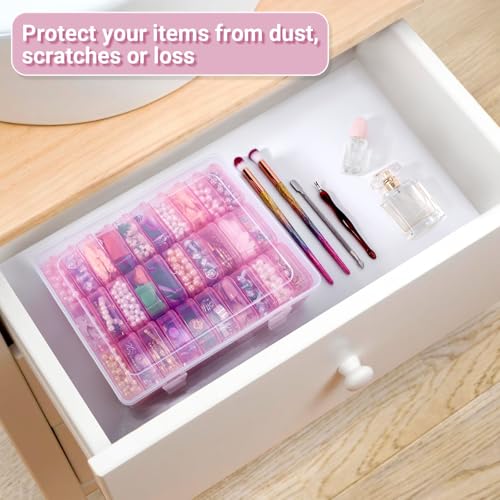 Image of Cosics Bead Storage Containers, Plastic Bead Organizer Case with 30 Small Storage Case for Small Projects, Jewelry Kit, DIY Craft Supply, Stickers, False Nails, Hardware, Seeds, Pink